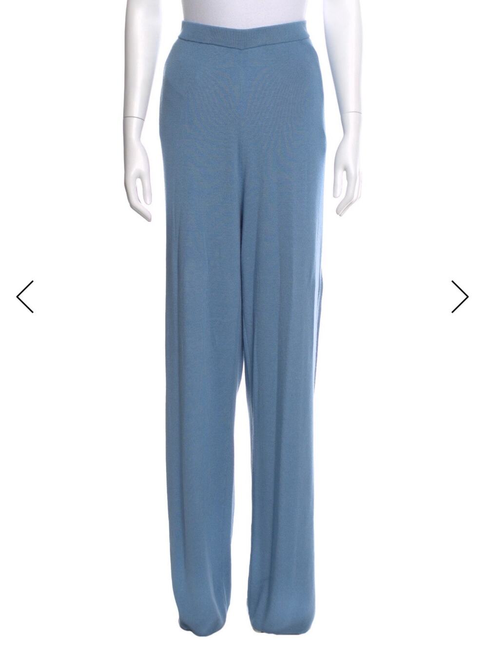St. John Santana Knit High Rise Wide Leg Pull On Pants in Dusty Blue NEW LARGE